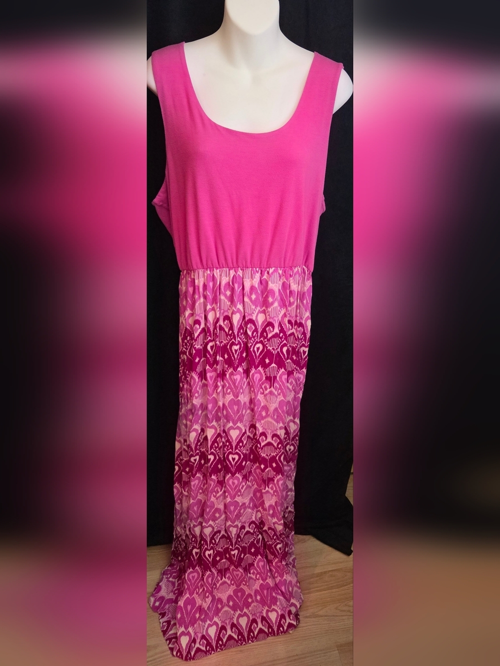 Faded Glory Sleeveless Pink Maxi Dress with Patterned Skirt Size XXL (20)